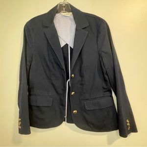 WOMEN'S LL BEAN Size S PET NAVY BLUE COTTON BLAZER JACKET